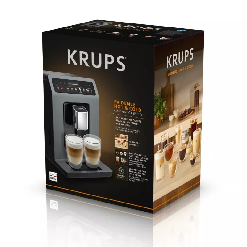Espressomaschine Krups Evidence Hot & Cold EA898GF0 – vollautomatisch, 2,5-L-Wassertank, integriertes Mahlwerk, 2 Ausläufe