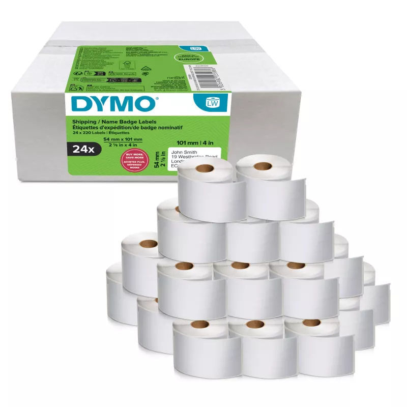 Label-Rollenpack Dymo LabelWriter 101 x 54 mm, weiße Papieretiketten, 24 Rollen (220 Etiketten/Rolle)