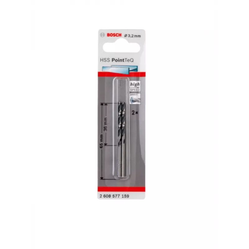 Bosch HSS Twist Drill Bits PointTeQ, Bohrer, Spiralbohrer, Rechtsdrehend, 3,2 mm, Stahl, Gusseisen, 3,6 cm