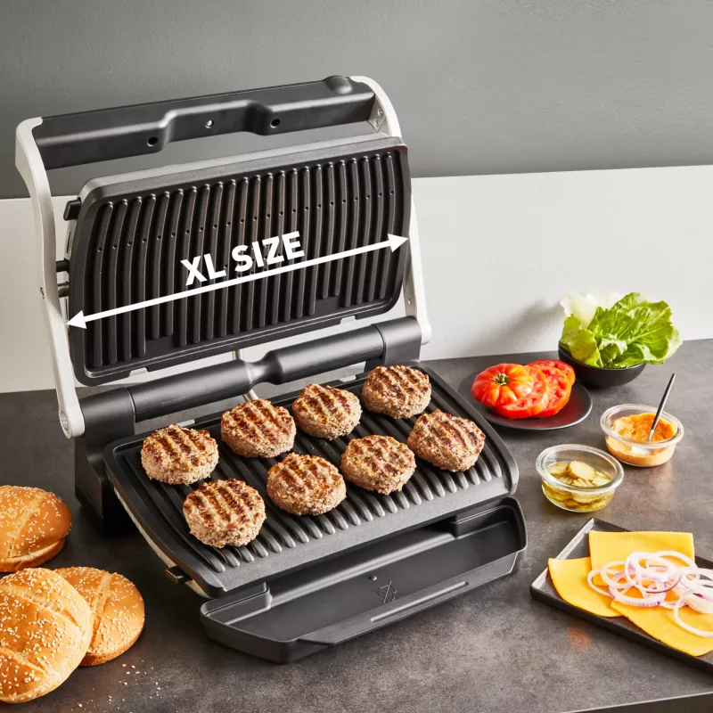 Kontaktgrill Tefal Optigrill+ XL GC727D10 — 2000 W, rechteckiges Metallgehäuse, 445×365×175 mm