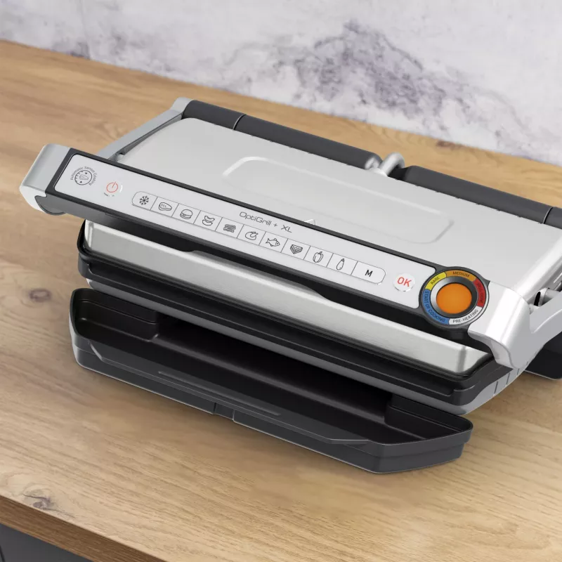 Kontaktgrill Tefal Optigrill+ XL GC727D10 — 2000 W, rechteckiges Metallgehäuse, 445×365×175 mm