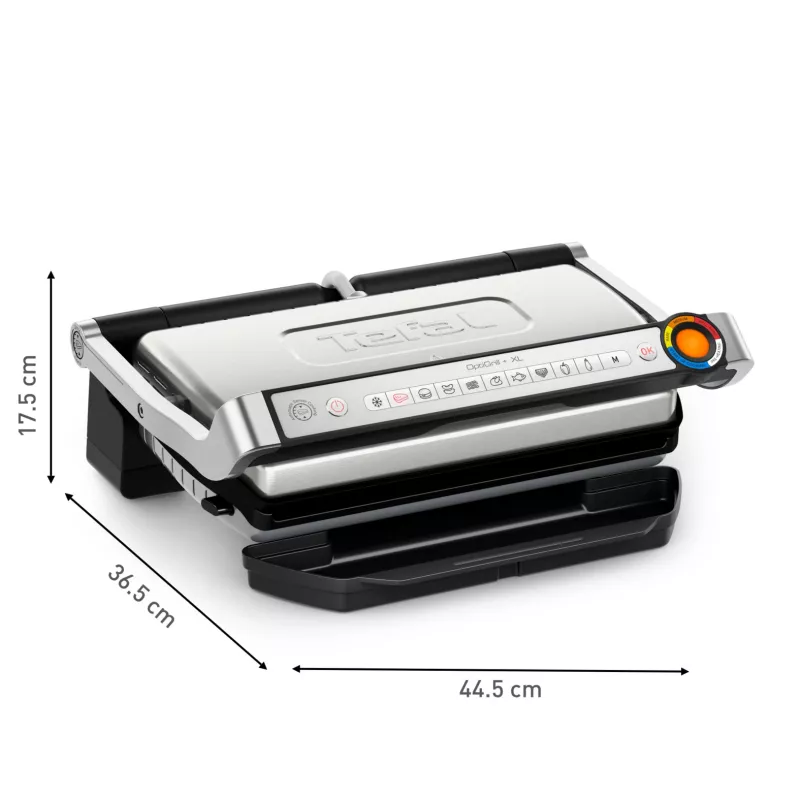 Kontaktgrill Tefal Optigrill+ XL GC727D10 — 2000 W, rechteckiges Metallgehäuse, 445×365×175 mm