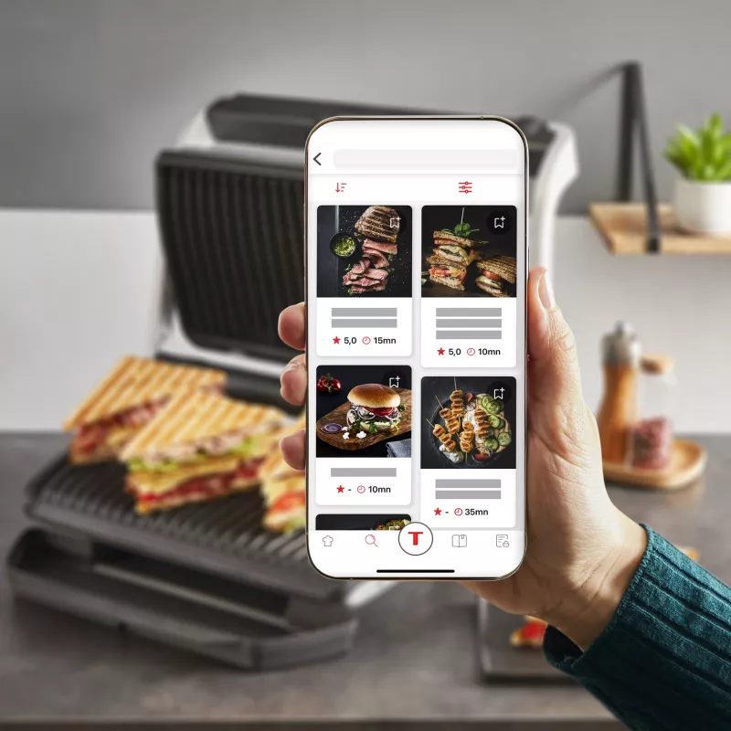 Kontaktgrill Tefal Optigrill+ XL GC727D10 — 2000 W, rechteckiges Metallgehäuse, 445×365×175 mm