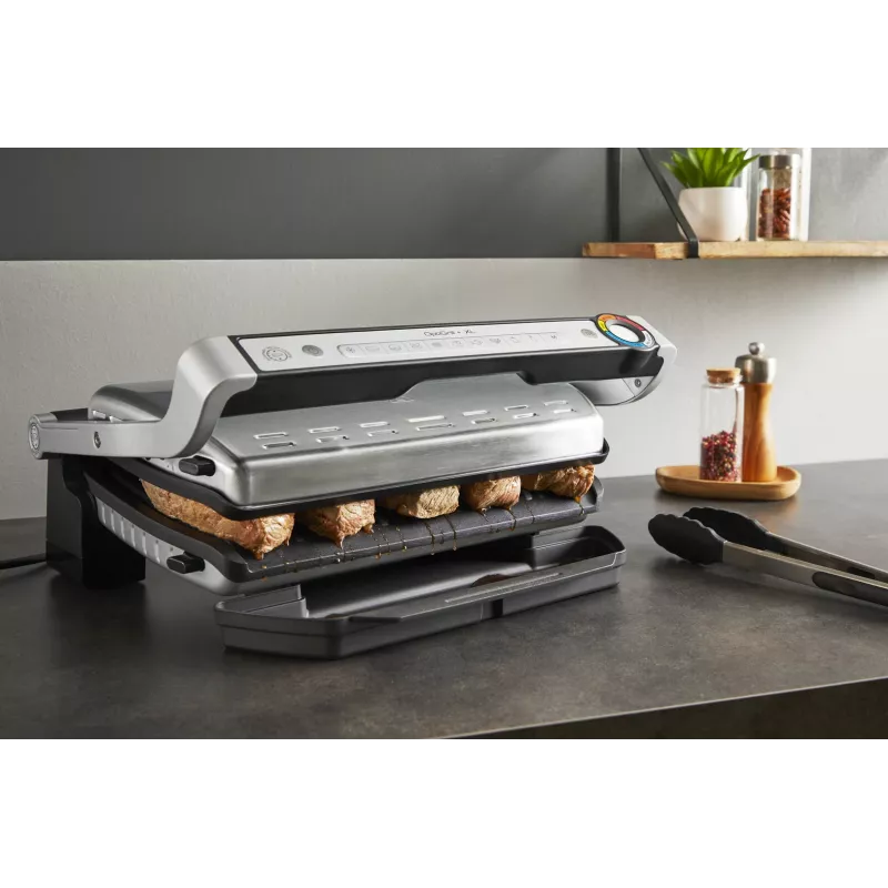 Kontaktgrill Tefal Optigrill+ XL GC727D10 — 2000 W, rechteckiges Metallgehäuse, 445×365×175 mm