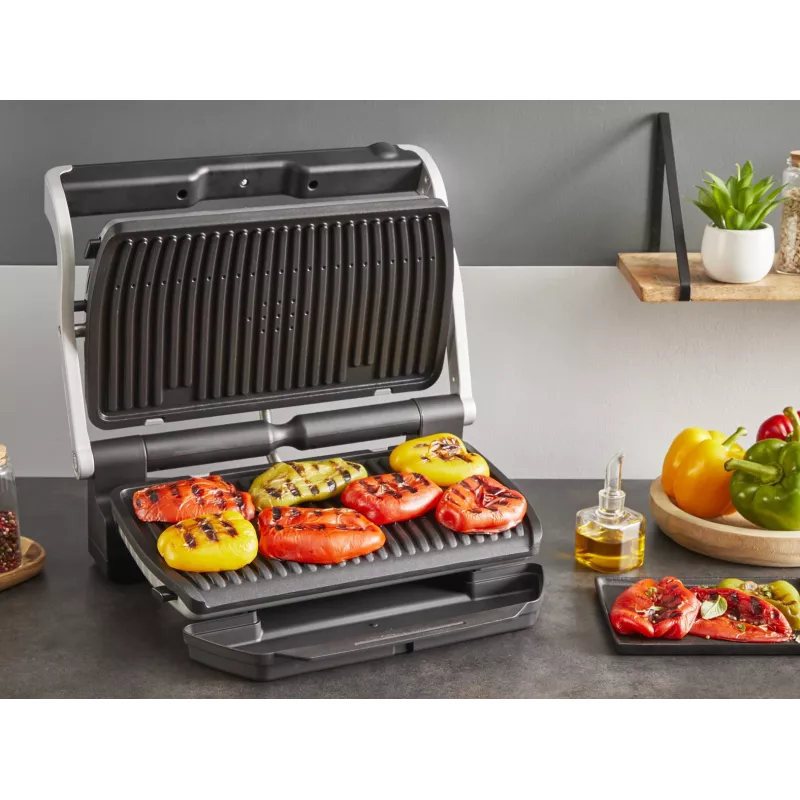 Kontaktgrill Tefal Optigrill+ XL GC727D10 — 2000 W, rechteckiges Metallgehäuse, 445×365×175 mm