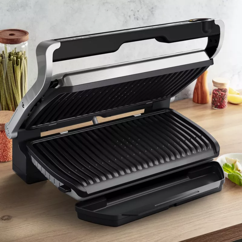 Kontaktgrill Tefal Optigrill+ XL GC727D10 — 2000 W, rechteckiges Metallgehäuse, 445×365×175 mm
