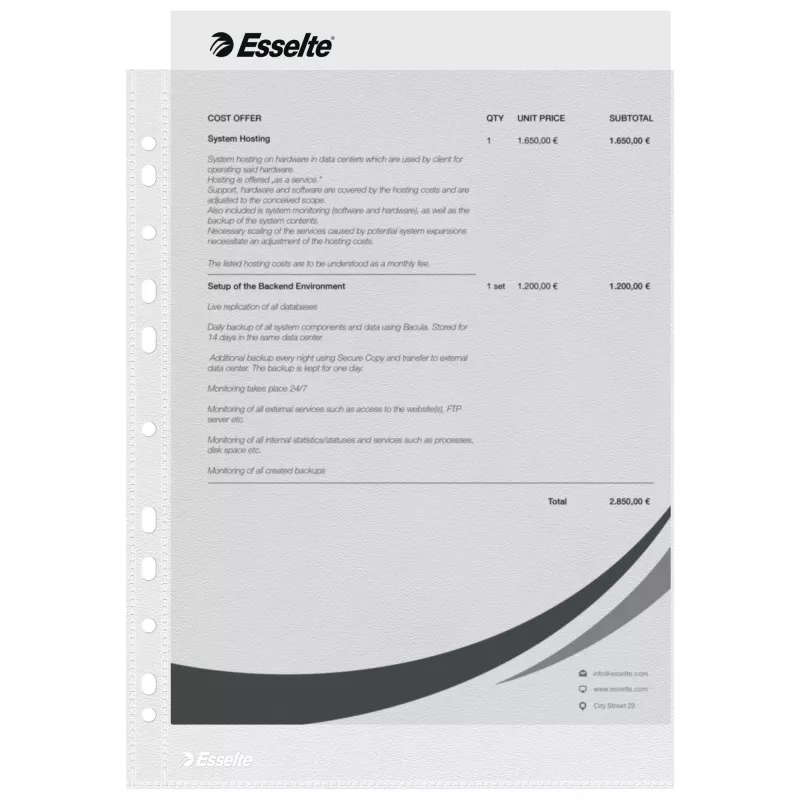 Esselte Klarsichthüllen A4 – Economy –, 210 x 297 mm (A4), Transparent, Polypropylen (PP), Hochformat, Oben, 230 mm