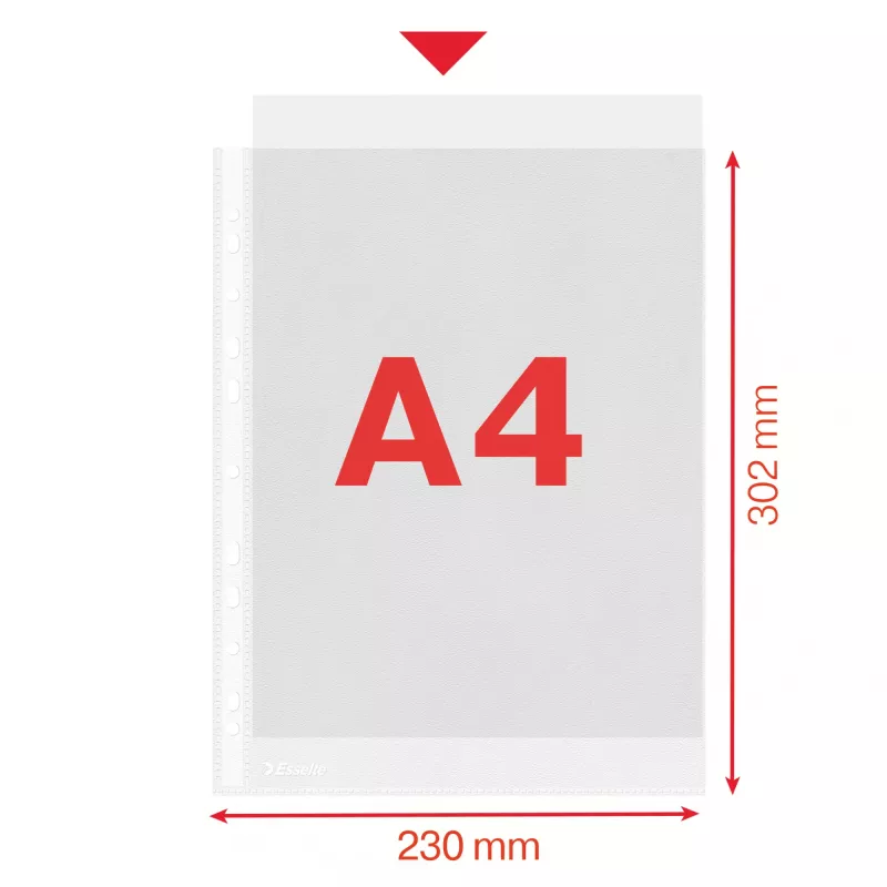 Esselte Klarsichthüllen A4 – Economy –, 210 x 297 mm (A4), Transparent, Polypropylen (PP), Hochformat, Oben, 230 mm