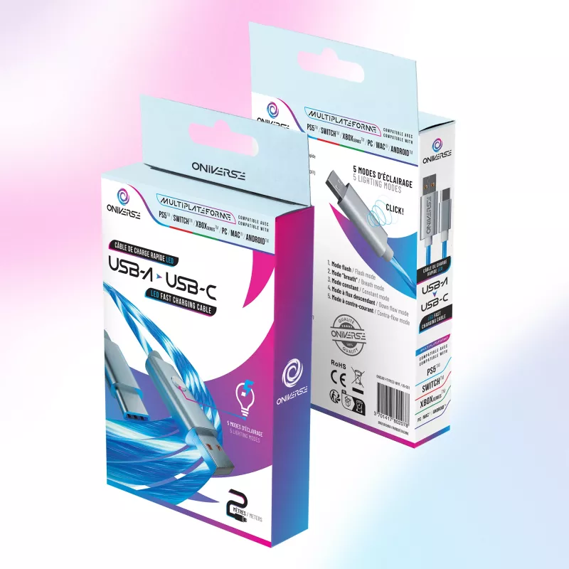Oniverse USB-A auf USB-C Quick Charge Kabel mit LED - 2 Meter - Weiß (Multiplattform)