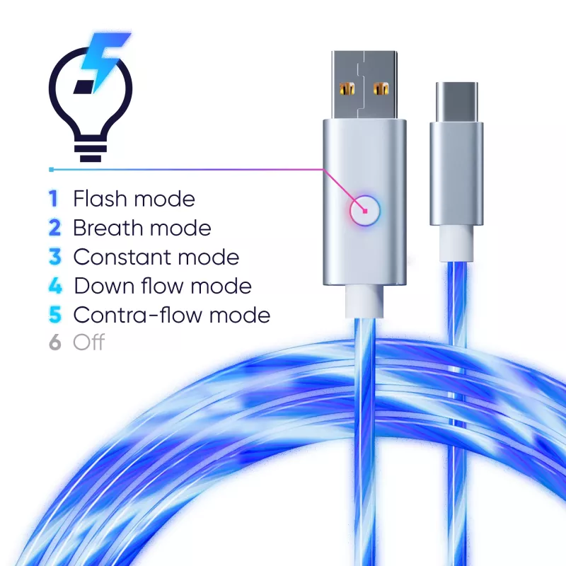 Oniverse USB-A auf USB-C Quick Charge Kabel mit LED - 2 Meter - Weiß (Multiplattform)