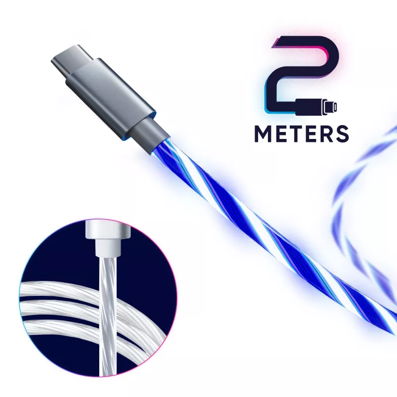 Oniverse USB-A auf USB-C Quick Charge Kabel mit LED - 2 Meter - Weiß (Multiplattform)