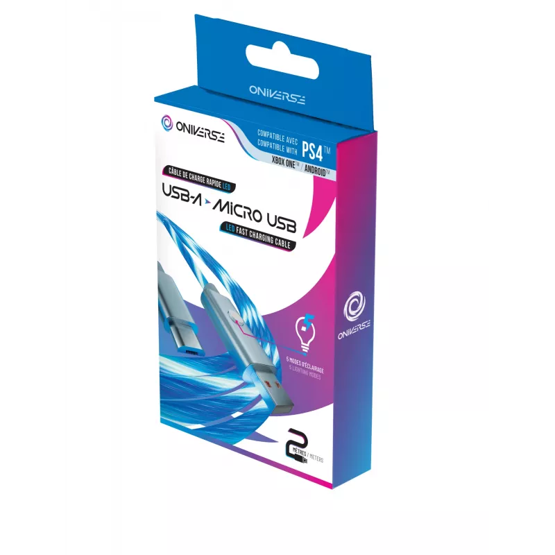 Oniverse Micro-USB-Ladekabel mit LED – 2 Meter – Weiß (Multiplattform)