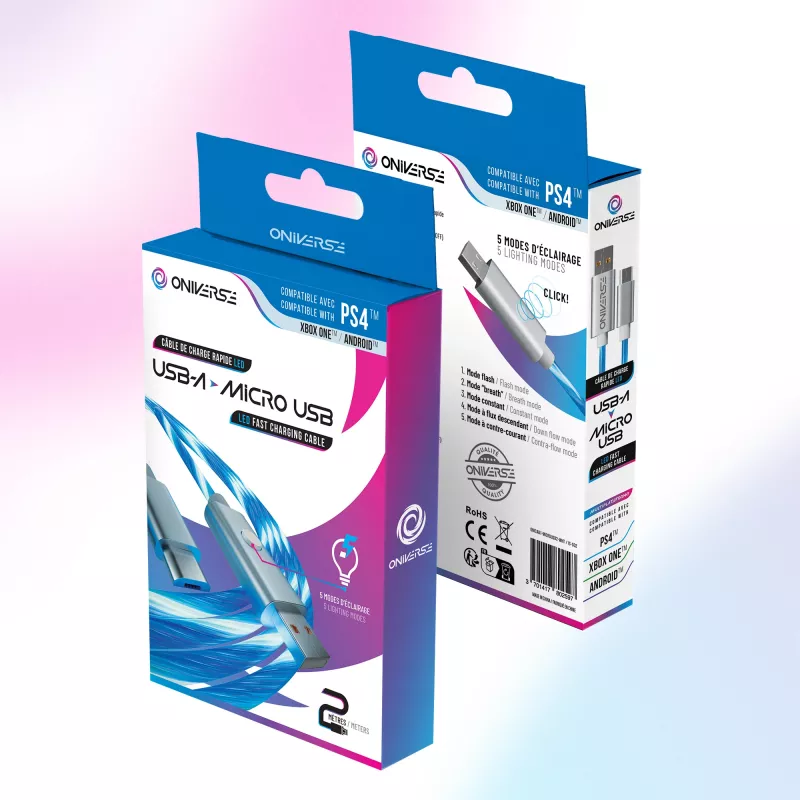 Oniverse Micro-USB-Ladekabel mit LED – 2 Meter – Weiß (Multiplattform)