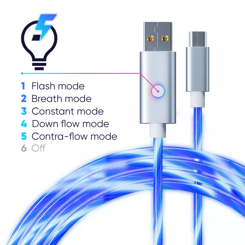 Oniverse Micro-USB-Ladekabel mit LED – 2 Meter – Weiß (Multiplattform)