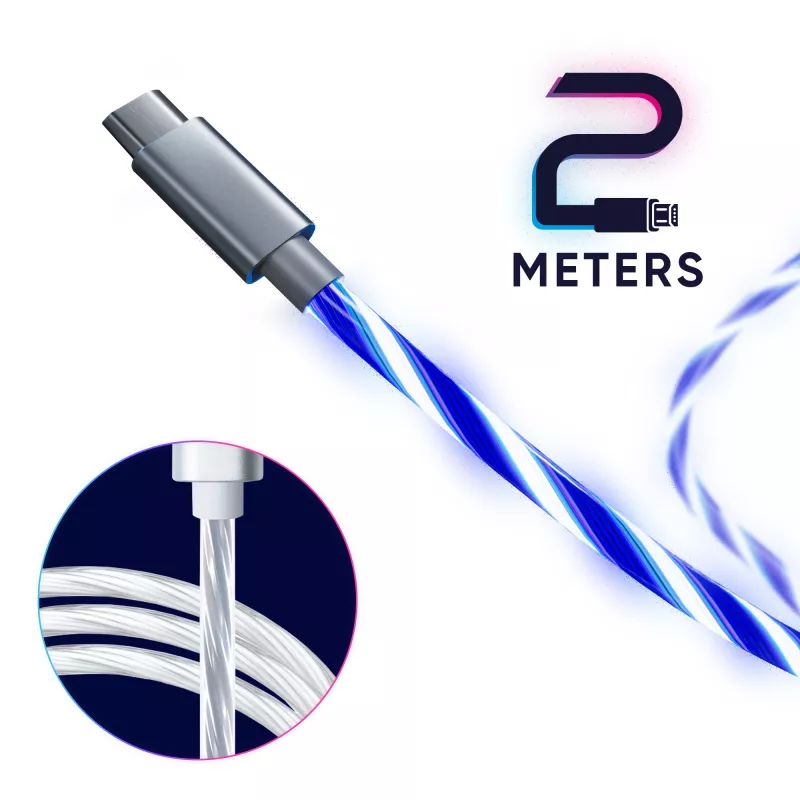 Oniverse Micro-USB-Ladekabel mit LED – 2 Meter – Weiß (Multiplattform)
