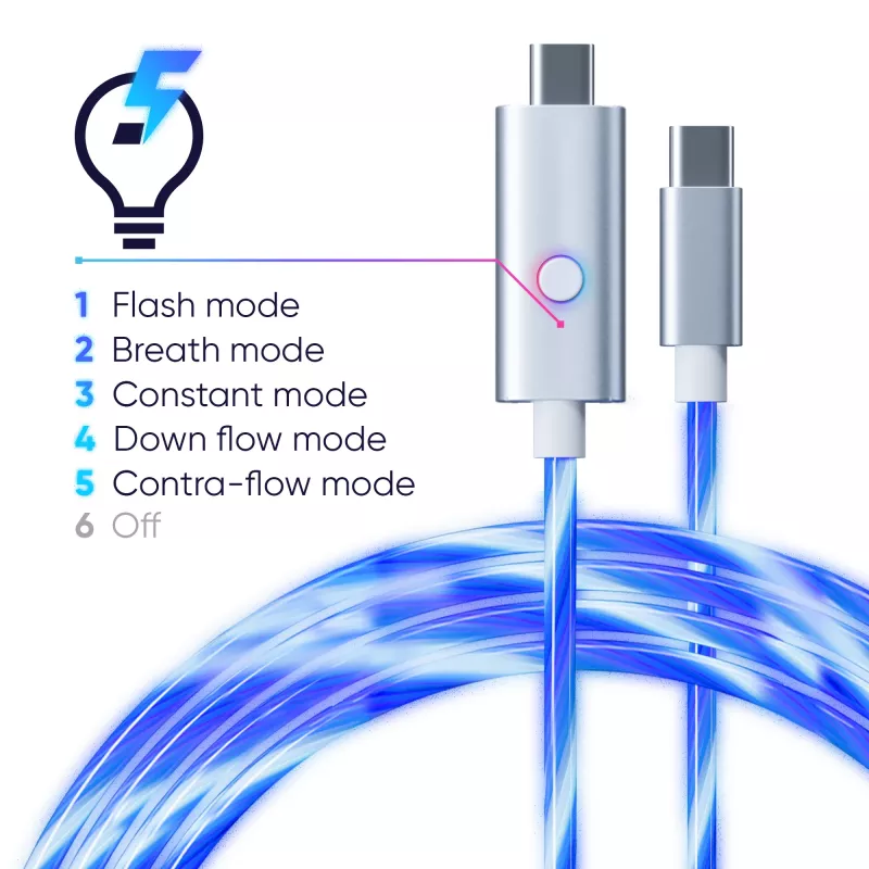 Oniverse USB-C auf USB-C Schnellladekabel – 2 Meter – LED (Multiplattform)