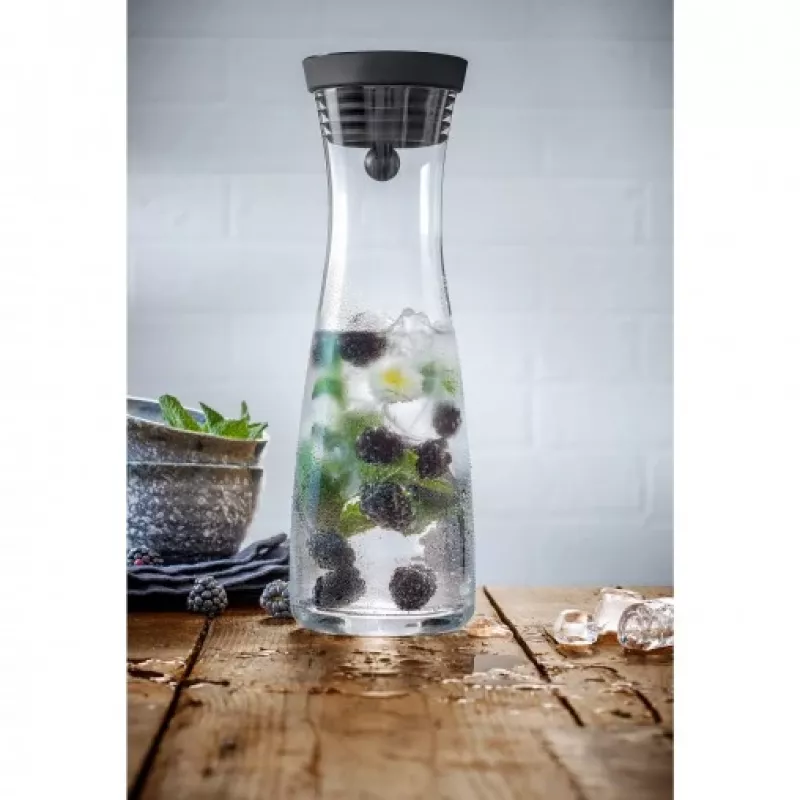 WMF Basic Wasserkaraffe 1,0 schwarz, Karaffe, 1 L, Schwarz, Transparent, Glas, Rund, Köhler & Wilms