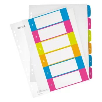 Leitz Indices Printable PP A4+ 1-6 WOW, numerisches Register, Polypropylen (PP), Mehrfarbig, Hochformat, A4 Maxi, 0,3 mm
