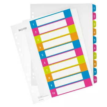 Leitz Indices Printable PP A4+ 1-10 WOW, Numerisches Register, Polypropylen (PP), Mehrfarbig, Querformat, A4 Maxi, 245 mm