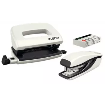Leitz Tacker- & Locher-Set Mini WOW, 10 Blatt, Pearl, Weiß, P2, Metall, Kunststoff, 80 g/m², 3,5 cm