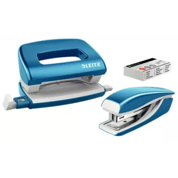 Leitz Stapler & Locher Set Mini WOW, 10 Blatt, Blau, Metallic, Metall, Kunststoff, 80 g/m², 3.5 cm, hinten