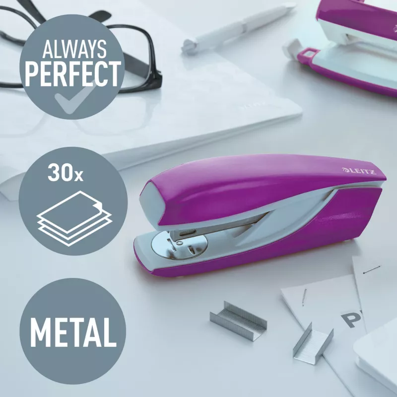 Leitz Stapler WOW 5502 Metall 30 Blatt, 30 Blatt, Lila, P3, Metall, Kunststoff, 80 g/m², 4 cm