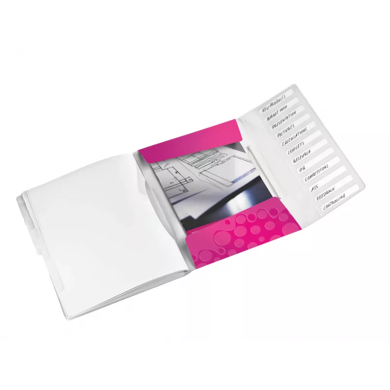 Leitz WOW Trennbuch aus PP, 12 Tabs, A4, Polypropylen (PP), Metallic, Pink, 200 Blatt, 265 mm, 17 mm