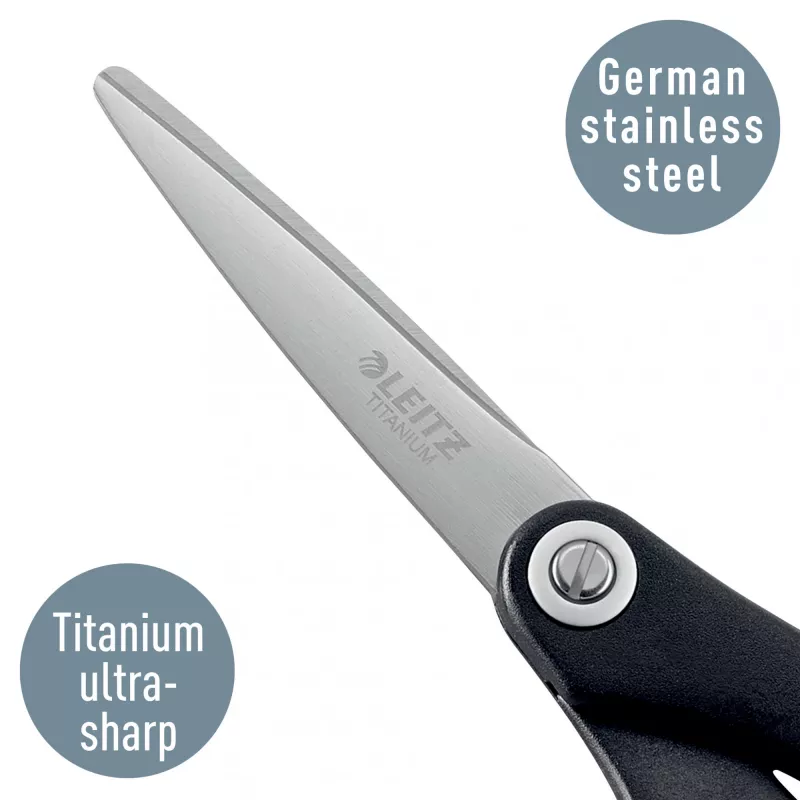 Leitz Titanium Qualitätsschere 150 mm, Erwachsene, gerader Schnitt, Einzeln, Schwarz, Metallic, Edelstahl, Titan