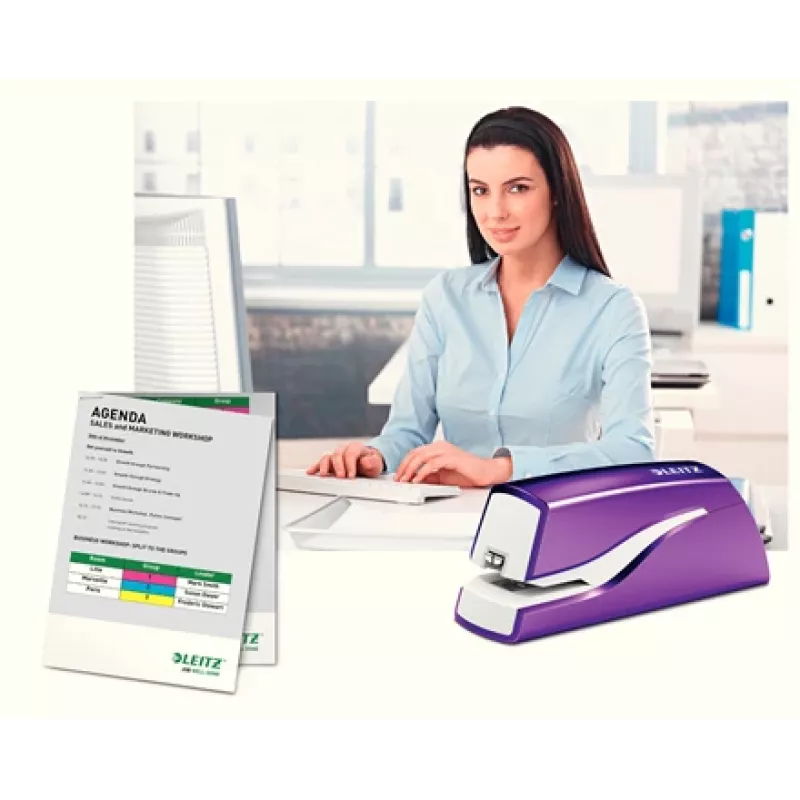 Leitz NeXXt Heftgerät batteriebetrieben WOW 5566, 10 Blatt, 1 cm, Kunststoff, Lila, Weiß, Batterie, 50 mm