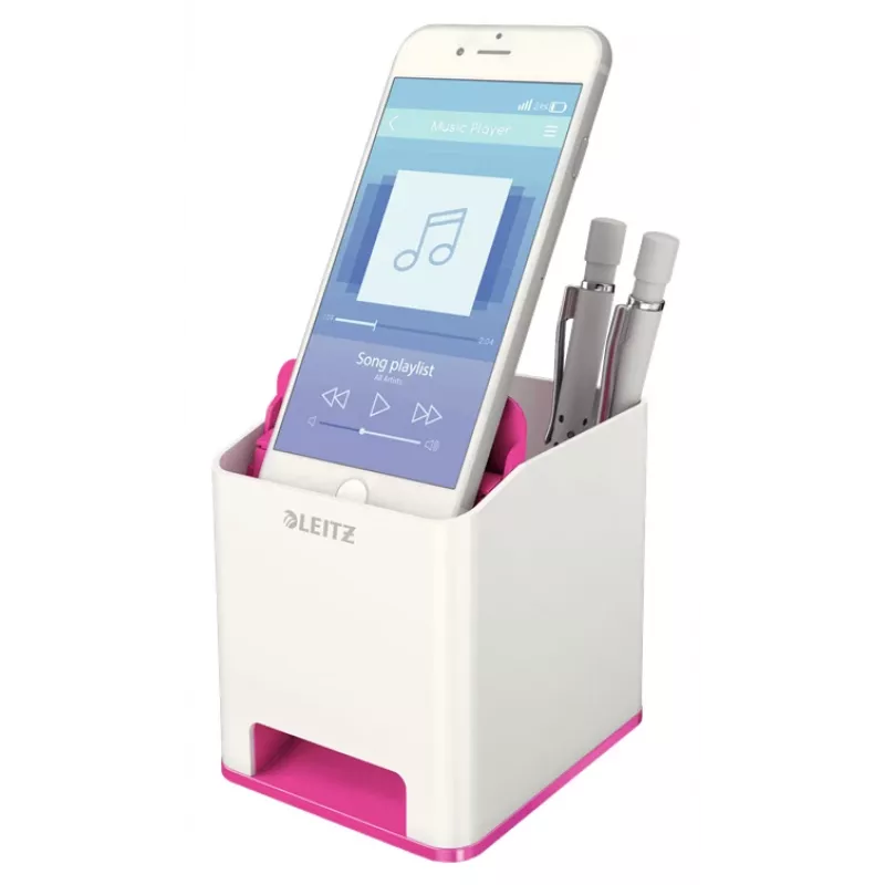 Leitz Sound Pen Holder WOW, Pink, Weiß, Polystyrol, 90 mm, 101 mm, 100 mm, 140 g
