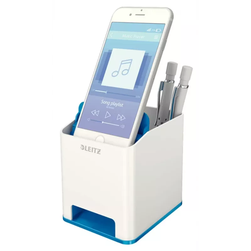 Leitz Sound Pen Holder WOW, Blau, Weiß, Polystyrol, 90 mm, 101 mm, 100 mm, 140 g