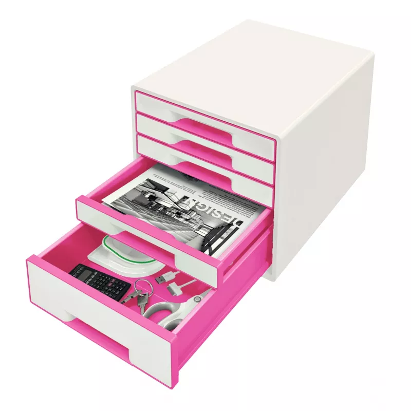 Leitz Schubladenschrank WOW Cube 5 Schubladen, 5 Schublade(n), Kunststoff, Pink, Weiß, 1 Stk., 270 mm, 287 mm