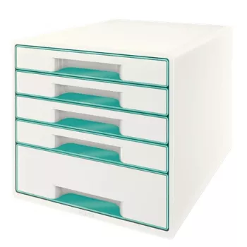 Leitz WOW Cube Schubladenschrank mit 5 Schubladen, 5 Schubladen, Kunststoff, Türkis, Weiß, 1 Stk., 287 mm, 270 mm