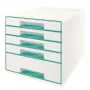 Leitz WOW Cube Schubladenschrank mit 5 Schubladen, 5 Schubladen, Kunststoff, Türkis, Weiß, 1 Stk., 287 mm, 270 mm