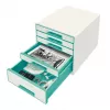 Leitz WOW Cube Schubladenschrank mit 5 Schubladen, 5 Schubladen, Kunststoff, Türkis, Weiß, 1 Stk., 287 mm, 270 mm
