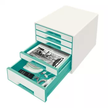 Leitz WOW Cube Schubladenschrank mit 5 Schubladen, 5 Schubladen, Kunststoff, Türkis, Weiß, 1 Stk., 287 mm, 270 mm