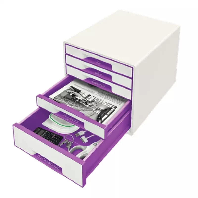 Leitz Drawer Cabinet WOW Cube 5-drawer, 5 drawer(s), Kunststoff, Violett, Weiß, 1 Stk., 287 mm, 270 mm