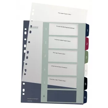 Leitz Index PC Printable 1-6 Style PP A4+, Numerisches Register, Polypropylen (PP), Mehrfarbig, Hochformat, A4 Maxi, 245 mm