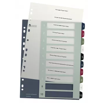 Leitz Index PC bedruckbar 1-10 Style PP A4+, numerisches Tab-Register, Polypropylen (PP), Mehrfarbig, Hochformat, A4 Maxi, 245 mm
