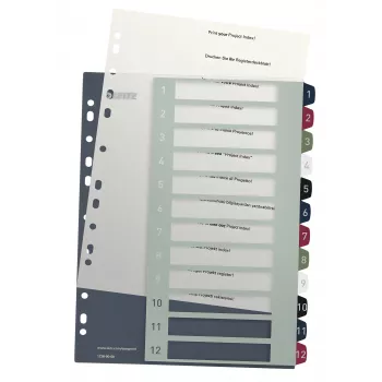 Leitz Index PC Printable 1-12 Style PP A4+, Numerisches Register, Polypropylen (PP), Mehrfarbig, Hochformat, A4 Maxi, 245 mm