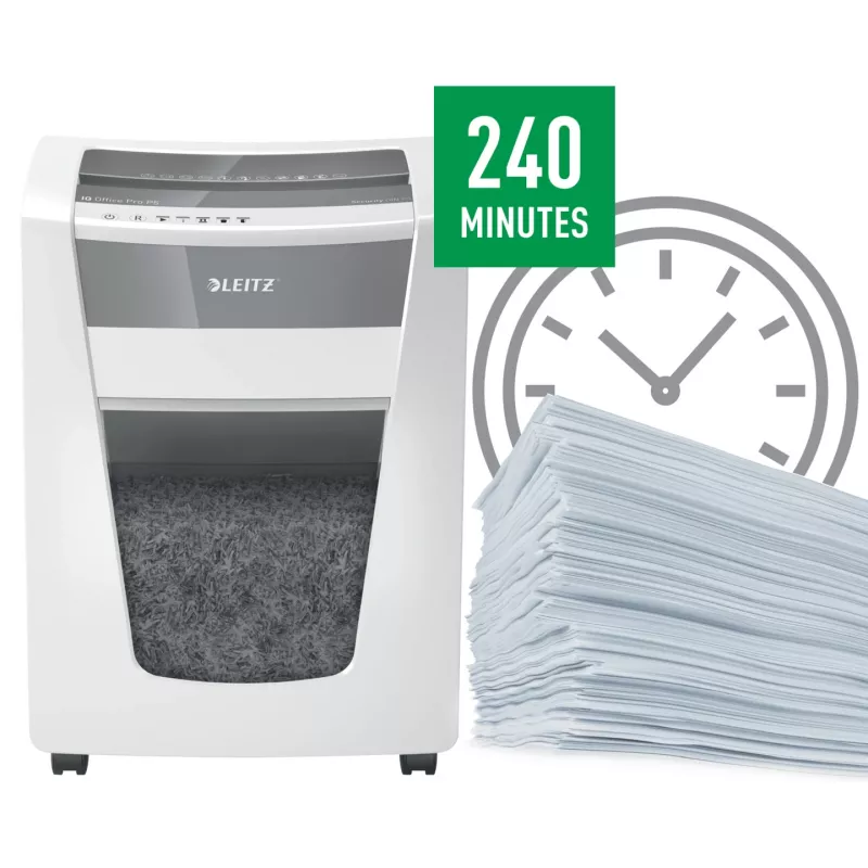 Leitz IQ Office Pro Aktenvernichter P5, Mikroschnitt, 23 cm, 2 x 15 mm, 30 l, 300 Blatt, 55 dB
