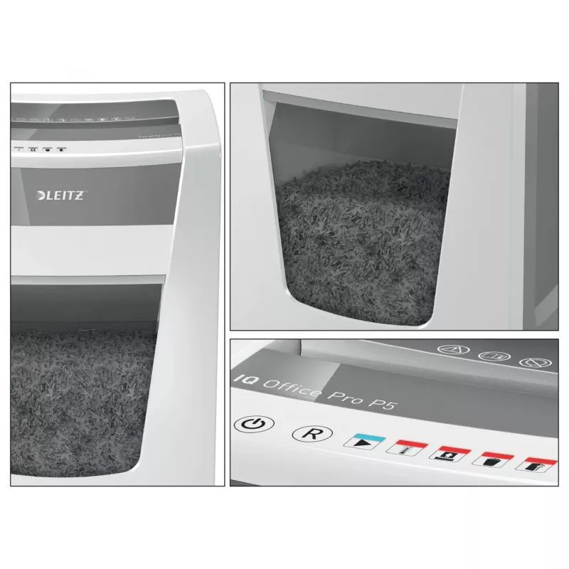 Leitz IQ Office Pro Aktenvernichter P5, Mikroschnitt, 23 cm, 2 x 15 mm, 30 l, 300 Blatt, 55 dB