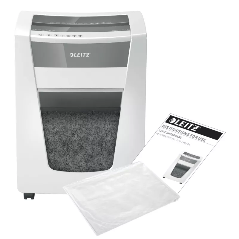 Leitz IQ Office Pro Aktenvernichter P5, Mikroschnitt, 23 cm, 2 x 15 mm, 30 l, 300 Blatt, 55 dB
