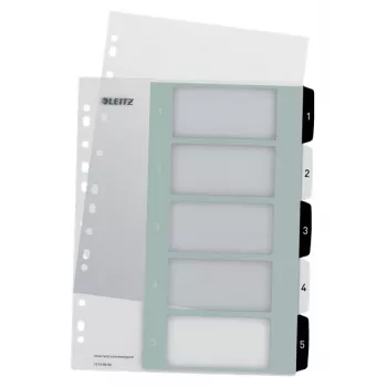 Leitz Indices Printable PP A4+ 1-5 WOW Weiß/Schwarz, Numerisches Register, Polypropylen (PP), Schwarz, Weiß, A4 Maxi, 245 mm, 305 mm