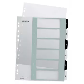 Leitz Indizes Printable PP A4+ 1-6 WOW Weiß/Schwarz, numerisches Tab-Register, Polypropylen (PP), Schwarz, Weiß, A4 Maxi, 245 mm, 305 mm