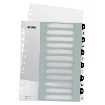 Leitz Indices Printable PP A4+ 1-12 WOW Weiß/Schwarz, Numerisches Tab-Register, Polypropylen (PP), Schwarz, Weiß, A4 Maxi, 245 mm, 305 mm