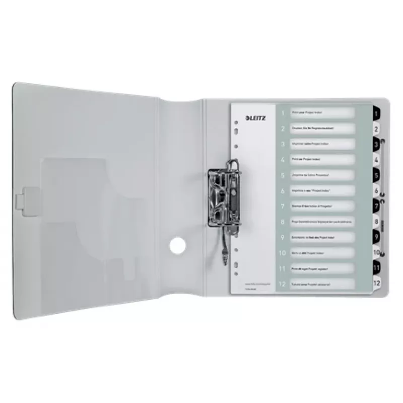 Leitz Indices Printable PP A4+ 1-12 WOW Weiß/Schwarz, Numerisches Tab-Register, Polypropylen (PP), Schwarz, Weiß, A4 Maxi, 245 mm, 305 mm