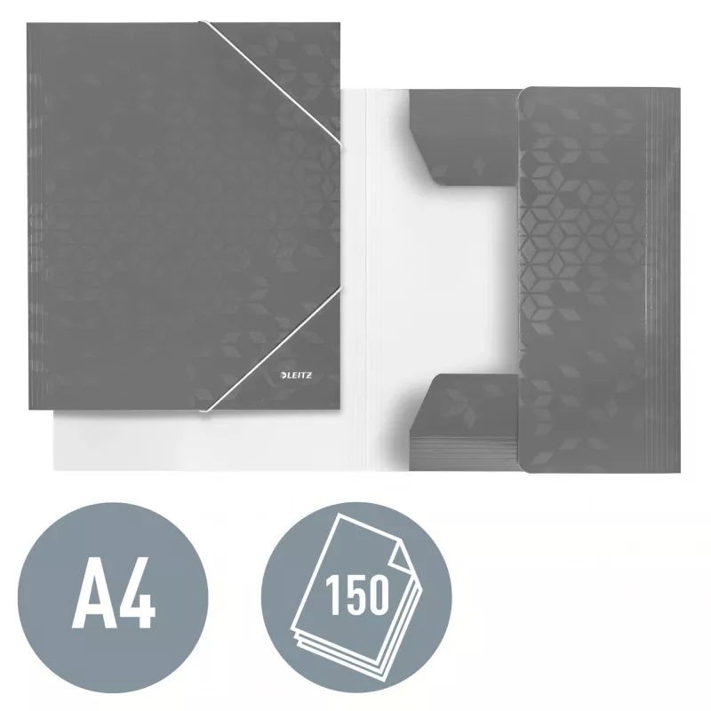 Leitz 3-Klappen-Mappe WOW Card/POB A4, Klappenmappe, A4, Polypropylen (PP), Schwarz, 150 Blatt, Gummiband