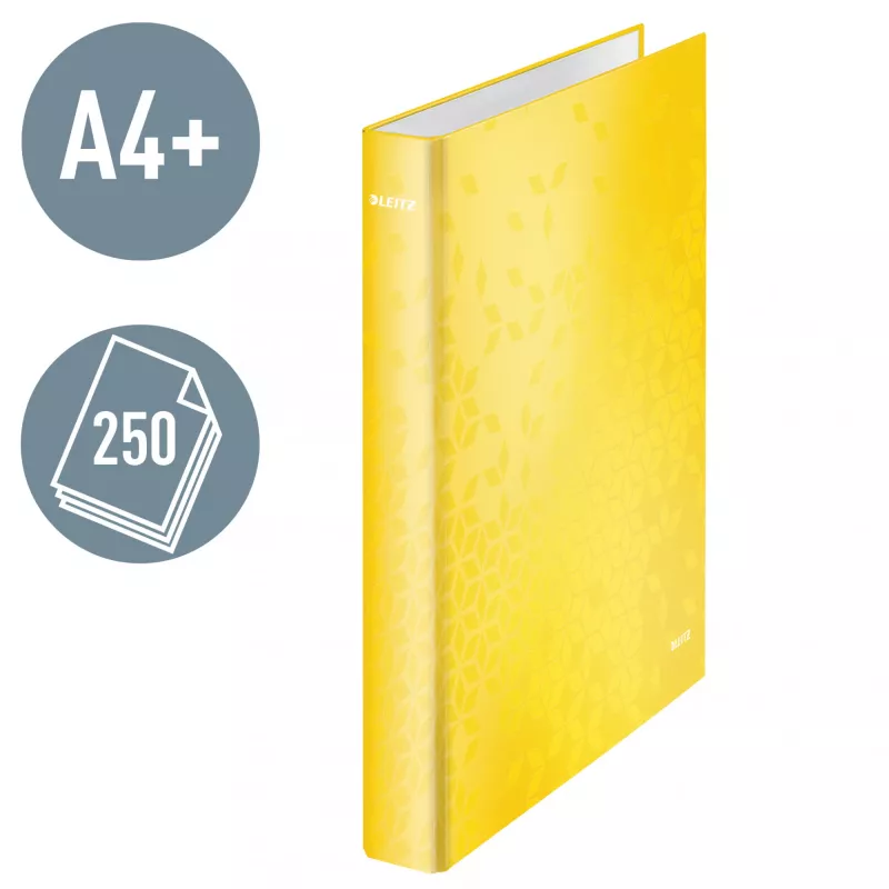 Leitz Ringbinder WOW laminiert A4+ 2DR/25mm, A4+, D-Ring, Karton, Gelb, 250 Blatt, 80 g/m²