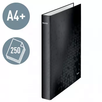 Leitz Ringbinder WOW Laminierter A4+ 2DR/25mm, A4+, D-Ring, Karton, Schwarz, 250 Blatt, 80 g/m²